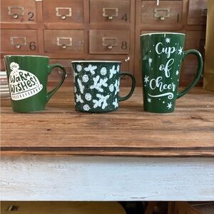 Green Holiday Mug Set - Warm Wishes & Cup of Cheer